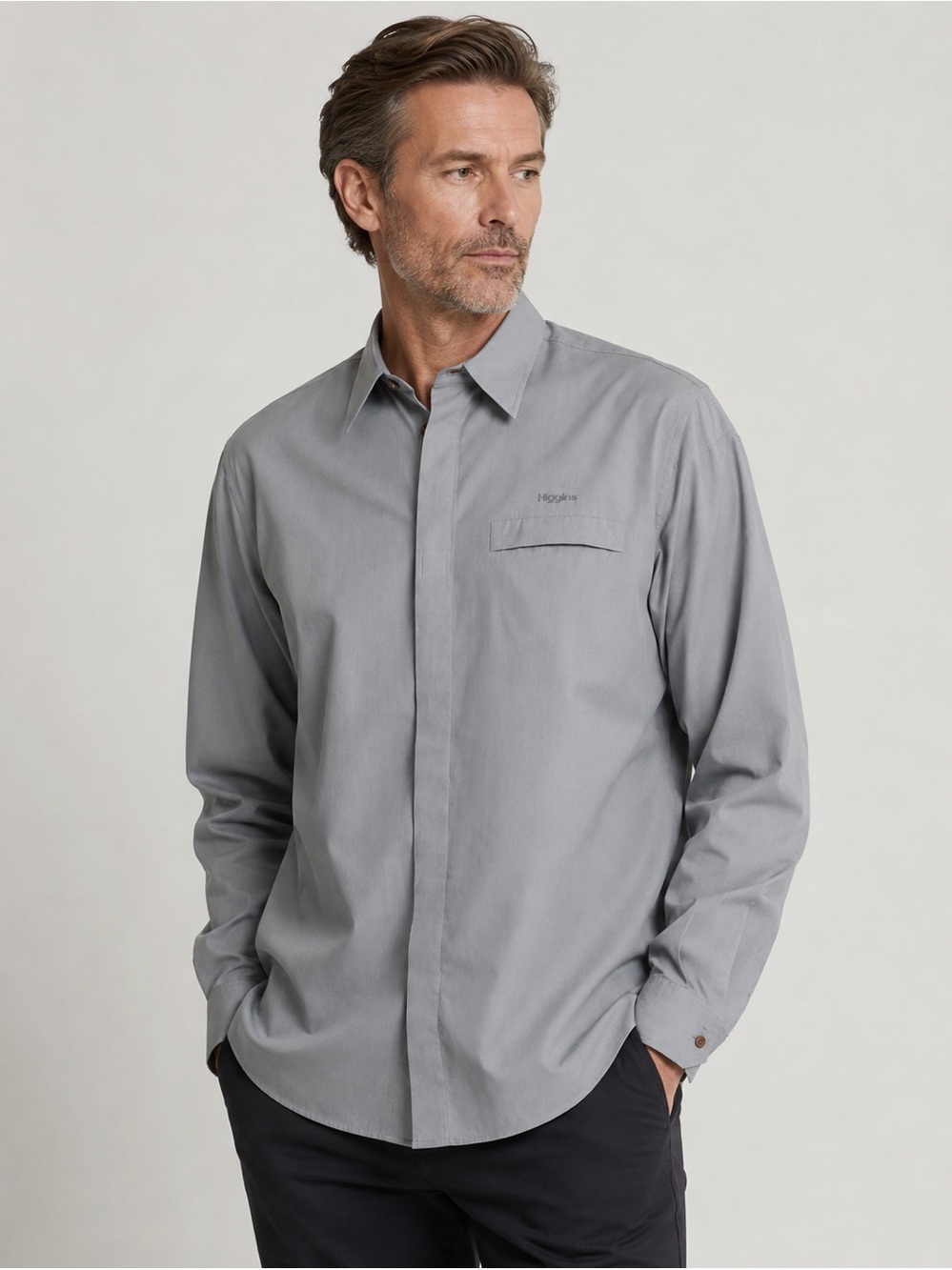 Higgins UK Made in England Men’s Light Grey Button-Up Shirt XXL
